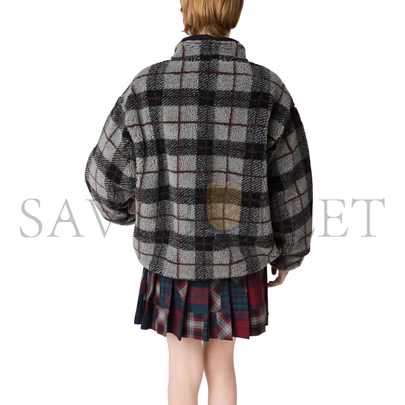 MIU MIU CHECKED TEDDY ZIPPER JACKET MJL042